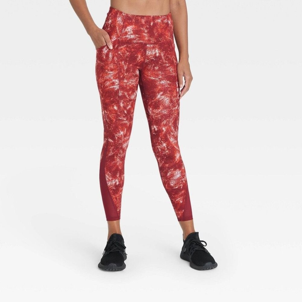 All In Motion Red High-Rise XS Womens Leggings With Stash Pockets & Stretch